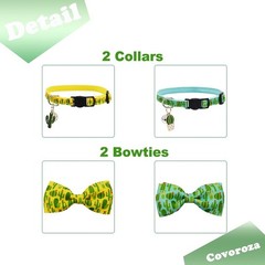 2 Pack Cactus Breakaway Cat Collar Bow Tie with Bell and Pendant Adjustable S…