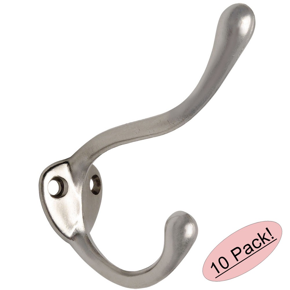 *10 Pack* Designers Impressions Satin Nickel Heavy Duty Coat & Hat Hook: 57480