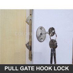 1PCS Stainless Steel Hanging Door Pull Gate Double Hooks Lock Stealth Lock w/Key