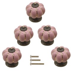ESreake Yusheng 5 Pack Vintage Ceramic Pumpkin Cabinet Knobs, 5 Pack, Pink