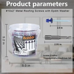 Metal Roofing Screws 10 x 2 inch, Blue Hex Head Sheet Roof 10X2”,