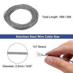 3/32″ (2.5mm) 50ft 304 Stainless Steel Cable Wire Rope 7 x 7 Strands PVC Coated