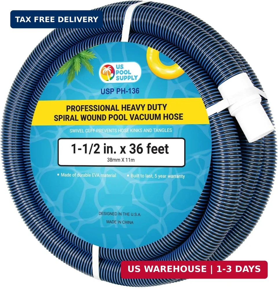 U.S. Pool Supply Pool Vacuum Hose – 1-1/2″ x 36′ Professional Heavy Duty Pool Ho