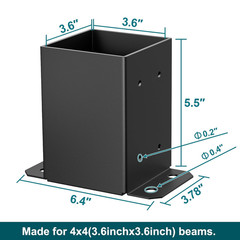 4X4 Post Base 2 Pcs, Inner Size 3.6″X3.6″ Deck Post Base, Heavy Duty Powder-Coat