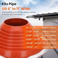 Metal Roof Pipe Flashing Boot 6″-11″ OD, High Temp Silicone, Hex Socket & Screws
