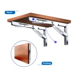 2Pcs Stainless Steel 12″ Folding Table Bracket Shelf Bench Max.Load Heavy Duty