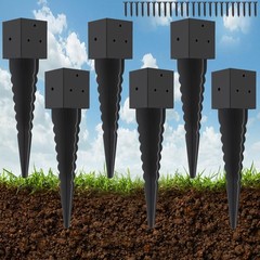 6 Pcs 16″ 4×4 Fence Post Anchor Ground Spike (Actual:3.6″x3.6″), 4×4 Post Spi…