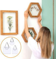 60 Pcs Adhesive Picture Hangers without Nails Plastic Photo Bracket Foam Board H