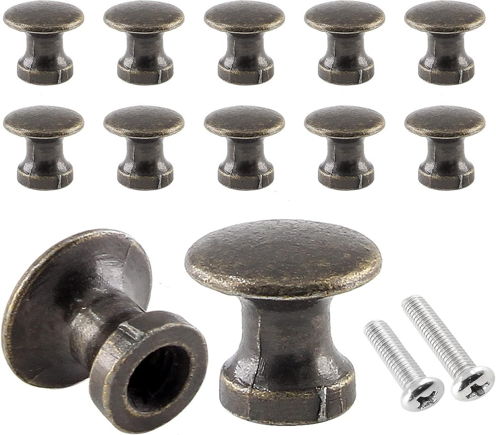Uenhoy 12 Pcs Mini Cabinet Knobs 1/2 Inch (12mm) Dia Bronze Drawer