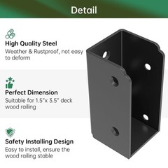 36PCS 2”x 4” Stainless Steel Deck Railing Brackets Horizontal 36 Pcs, Black