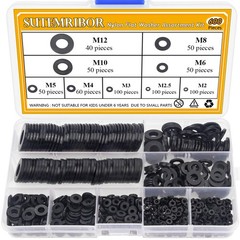 Sutemribor Nylon Flat Washer Assortment M2 M2.5 M3 M4 M5 M6 M8 M10 M12, Black