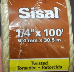 Twisted Rope Sisal 1/4″ x 100′ Natural 48 lbs Work Load by Mibro 3 Coils S5187
