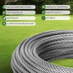 3/8″ Stainless Steel Cable 50FT, 7×19 Strands Wire Rope Cable, with 12000 lbs…