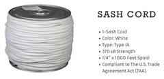 Sash Cotton Cord, 1/4 x 1000ft, 370lb Strength