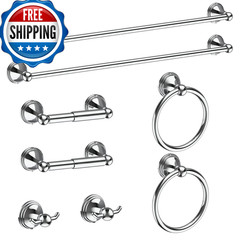Newfun 8-Pieces Polished Chrome Bathroom Accessories Set 24 Inch Bath Towel Bar