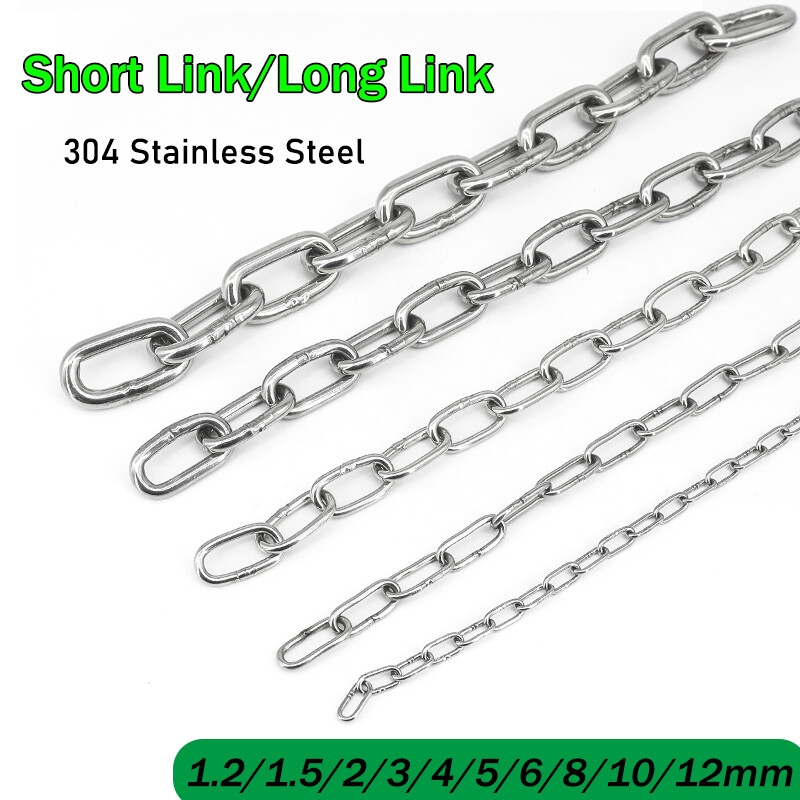 304 Stainless Steel Short/Long Link Chain Iron Chain 1.2/1.5/2/3/4/5/6/8/10/12mm