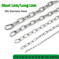 304 Stainless Steel Short/Long Link Chain Iron Chain 1.2/1.5/2/3/4/5/6/8/10/12mm