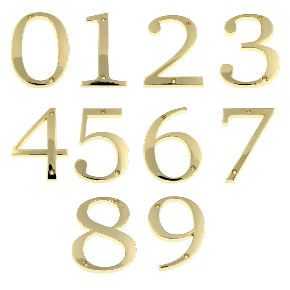 Polished Brass Metal 4″ Flush House Address Numbers, Bold Readable Font