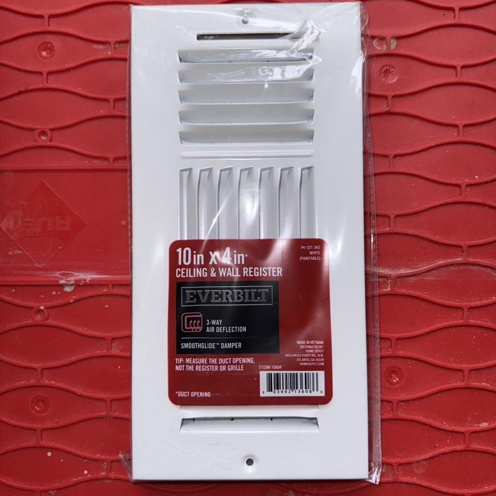 Everbilt 10in x 4in 3-Way Steel Wall/Ceiling Register – White