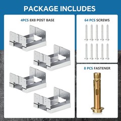 8×8 Galvanized Post Base for Concrete, 4 Pack Post Deck Base Anchor for 7.5×7…