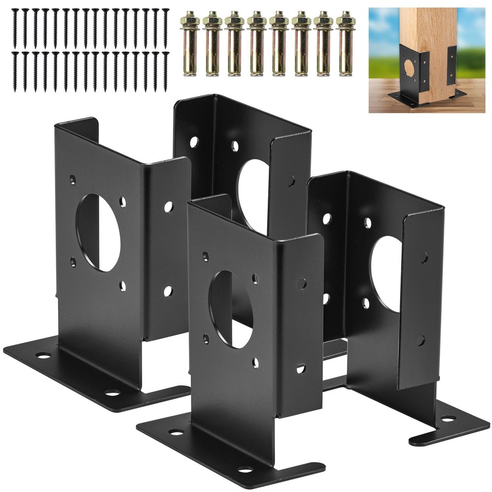 4PCS Adjustable Wood Fence Pergola Post Base Brackets Fit 4×4 inch Post, LAVA…