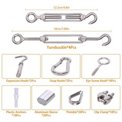 200FT 1/8″ Wire Rope Kit, Vinyl Coated 304 Stainless Steel Wire Cable, 7×7 St…