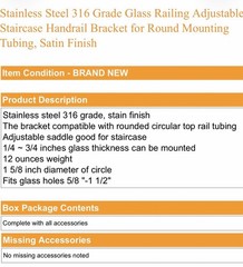 Stainless Steel 304 Grade Glass Railing Adjustable Staircase Handrail Bracket