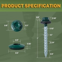 LIONMAX Metal Roofing Screws #10 × 2 Inch, 300-PCS, x 2″, Forest Green
