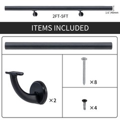 2 FT Modern Aluminum Handrail Set, handrails for Indoor Stairs,Deck,Slope, wa…