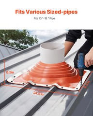 Metal Roof Pipe Flashing Boot Fits 10″-18″ Pipe High Temp Flexible Red Silicone