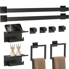 Jixb 10-Piece 23.6 Inch Matte Black Bathroom Hardware Accessories Set Bath