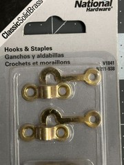 5-pack lot 2/PC National Hardware N211-938 Hooks & Staples Bright Solid Brass