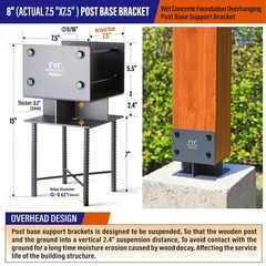 Prinfort Stainless Steel 8″x8″(Actual 7.5″x7.5″) Post Base Bracket Concrete, …