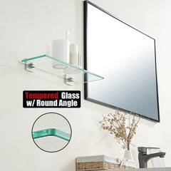 JQK 16×5″ Floating Tempered Glass Bathroom Shower Shelf Stainless Steel