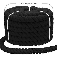 Black Cotton Rope (1.5 in x 50 ft) Natural Twisted Thick White Rope for Sport…