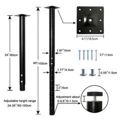 Qlly Adjustable Round Desk Leg 24-40 Inch 60-100Cm Home Office Diy Metal Table