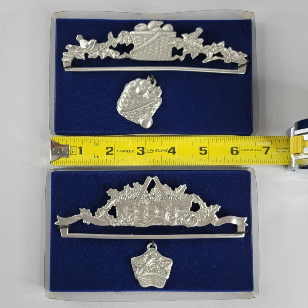 Bell Pull Holly Apple Basket Silver Tone Metal Decor 6 Inch Lot x2 Vintage