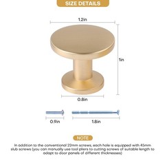 No No 10 Pack Gold Cabinet Knobs, Brushed Brass Finish, Zinc Alloy Round Drawer