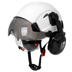 Site safety helmet, built-in visor, glasses, earplugs, standard C