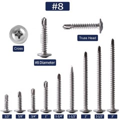 #8 x 3/4″ Sheet Metal Screws 100PCS 410 Stainless Steel x 3/4″, Silver