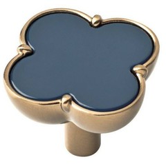 (12 Pack) 1-1/3″ Designer Clover Knob Navy Blue and Champagne Bronze