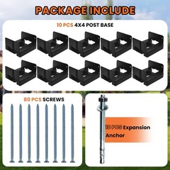 10PCS 4×4 Post Base for Concrete Heavy Duty Black E-Coated 4×4 Post Bracket A…