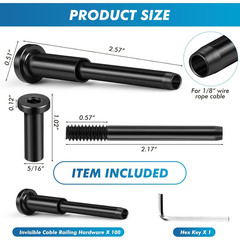 100 Pack Invisible Cable Railing Kit, T316 Stainless Steel 1/8″ Invisible Receiv