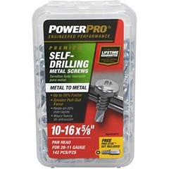 Power Pro Metal Screws, Self-Drilling, Pan Head, 10-16 x 5/8-In., 142-Ct.
