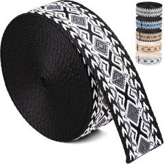 Cotton Webbing 1.5 Inch for Bag Handles, Jacquard Black and White Bohemia 6 Yard