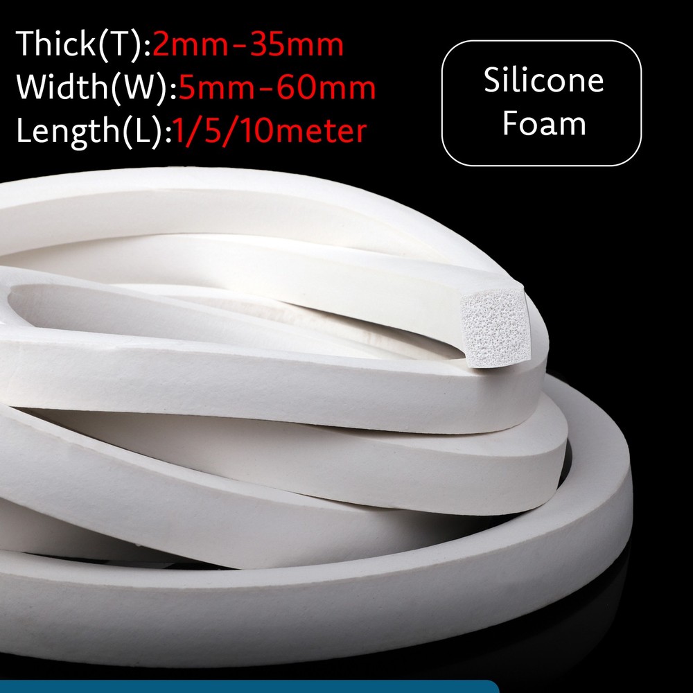 Silicone Foam Strip Heat-Resistant White Sealing Soft Stripping 1/5/10meter