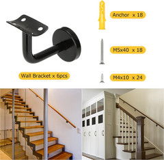 6Pcs Black Stainless Steel Handrail Brackets – Stair Railing Hardware, Wall Moun