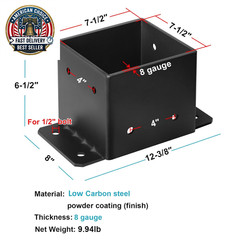 8X8 Post Base, 8-Gauge Heavy Duty Concrete Post Anchor Bracket | for Pergola, De