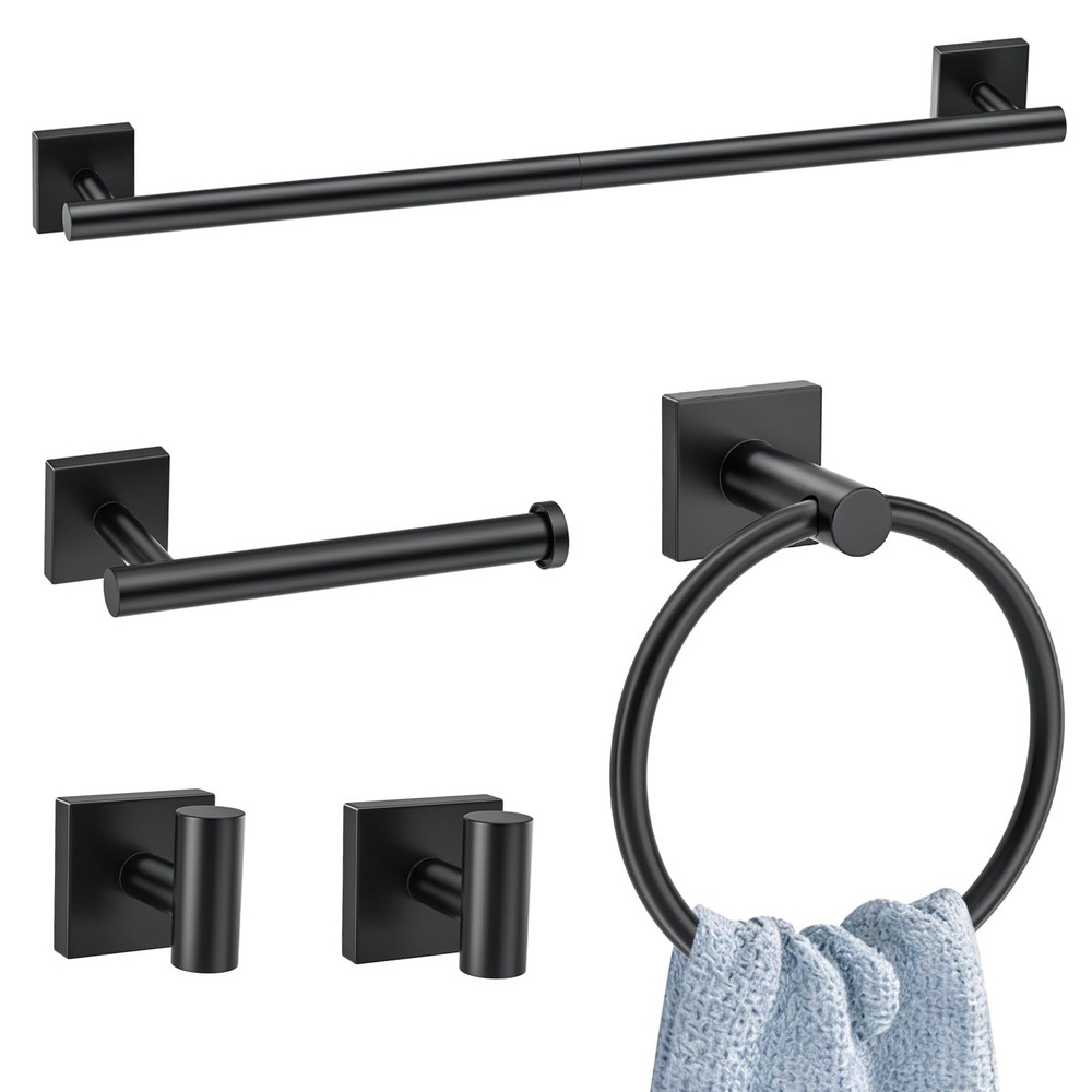 Woekme 5 Pieces Bathroom Hardware Accessories Set Matte Black Towel Bar Set