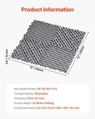 Interlocking Drainage Mat, 12” x 12” Modular Interlocking Cushion, 40 Pcs Splici